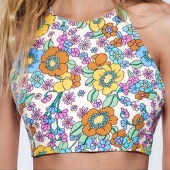 Zara Tops - ZARA Floral Crop Top Strappy Back Tie